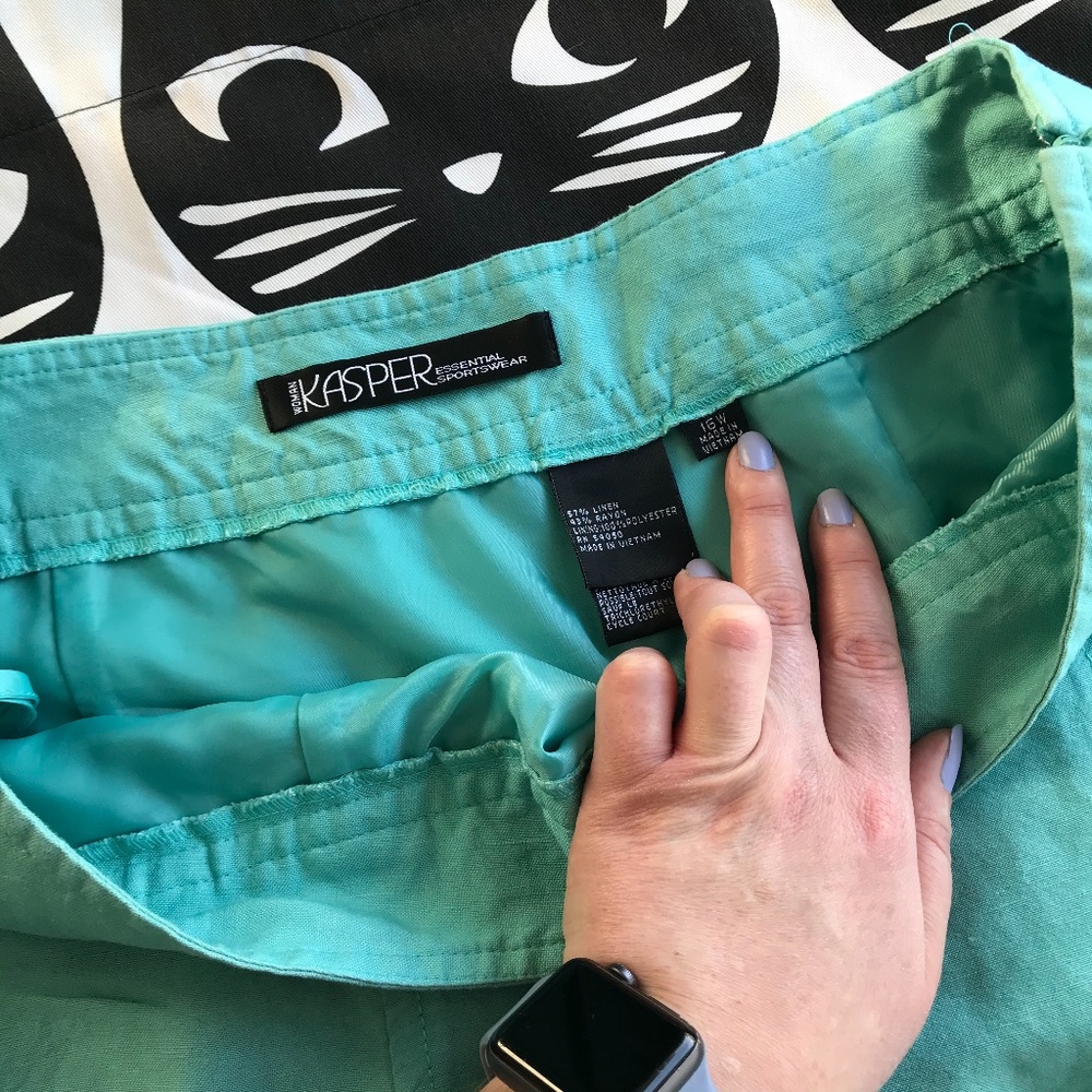 Linen Teal Turquoise Knee Length Skirt Kasper 16W - Picture 6 of 9